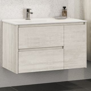 Comforty Тумба-умывальник "Бремен-90" дуб белый с раковиной Comforty 9090EL