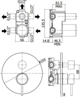 Смеситель для душа Paffoni Light LIG019NO (с внутренней частью)