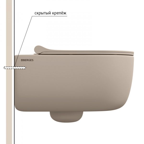 Подвесной унитаз Berges EGO XL Rimless 082728 сиденье EGO XL Slim SO жасмин матовый