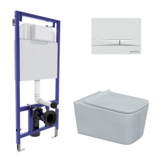 Комплект Berges 043283: инсталляция NOVUM 525 кнопка F1 белая унитаз Floe Rimless сидение дюропласт Floe Slim SO