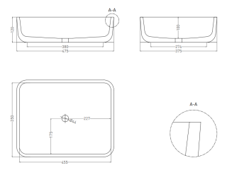 Накладная раковина Salini Gloria 09 S-Stone 1102209MRH 48см RAL снаружи