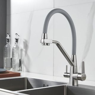 Смеситель для кухни Shevanik S968L с подключением фильтра сатин