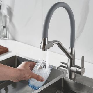 Смеситель для кухни Shevanik S968L с подключением фильтра сатин