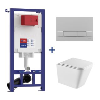 Комплект 3в1 100803421 инсталляция Lemark Peneda с кнопкой смыва Bit хром матовый унитаз подвесной безободковый Florex торнадо белый глянец