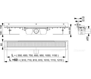 Душевой лоток AlcaPlast Flexible для перфорированной решетки с регулируемым краем к стене 95см хром APZ4-950