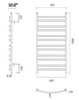 Полотенцесушитель водяной Domoterm Калипсо П12 500x1000 хром