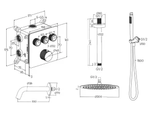 Душевой комплект Milleau Tissage TERMO 3SBIT/802-GB черный
