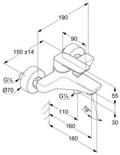 Смеситель для ванны и душа Kludi Pure&Style чёрный матовый 406813975