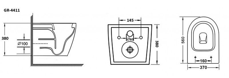 Подвесной унитаз Grossman GR-4411BS безободковый чёрный