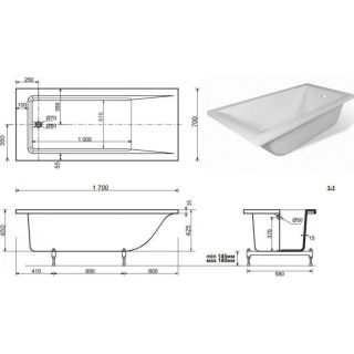 Ванна из искусственного мрамора Aquanet Bright Stone 332880 170x70 см