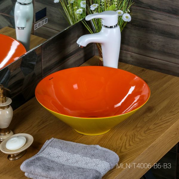 Накладная раковина Melana T4006-B6+B3-806 40см жёлтый/красный