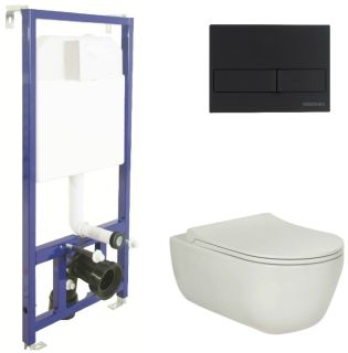 Комплект Berges 4в1 043204: инсталляция NOVUM525 кнопка L5 SoftTouch чёрная унитаз EGO XL Rimless сиденье Toma Slim SO