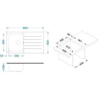 Кухонная мойка Alveus 1123819 Glassix Up 10 белая 86x50