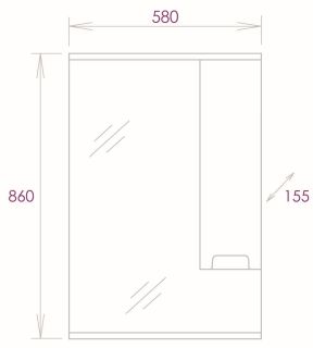 Шкаф-зеркало с подсветкой Onika Харпер 205849 правый 58см белый глянцевый