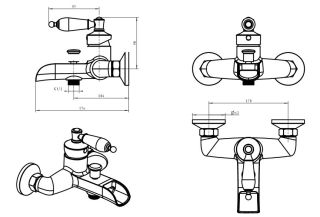 Смеситель для  ванны Boheme Vogue  Murano, фиолетовое_Комплект золото