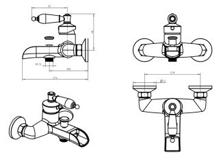 Смеситель для  ванны Boheme Vogue хром Murano, шоколад_Комплект хром