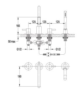 Смеситель на борт ванны Omnires Y чёрный Y1232BL