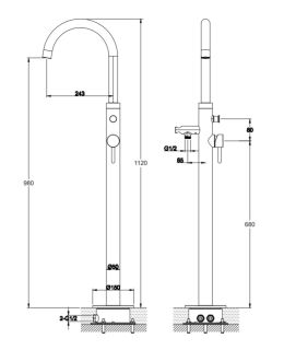 Напольный смеситель для ванны Omnires Y чёрный Y1233BL