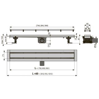 Душевой лоток AlcaPlast Fit&Go с двухсторонней решеткой Double 55см хром APZ13-DOUBLE9-550