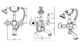 Смеситель для  ванны Boheme (душ.комплект) TRADIZIONALE CHROMO_Комплект с черной керамикой хром