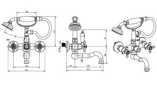 Смеситель для  ванны Boheme (душевой комплект) TRADIZIONALE ORO с керамическими ручками_Комплект золото