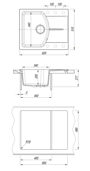 Кухонная мойка Florentina Паола 620 грей