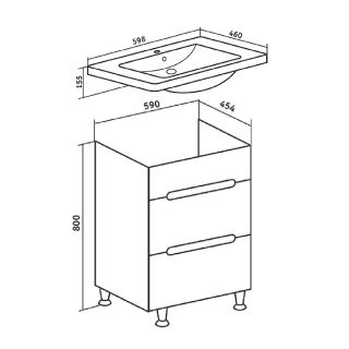 Тумба под раковину Runo напольная 2 ящика (под умывальник Omega 60) Парма 60 (00000001139)