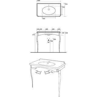 Раковина Kerasan Retro 1049K0 bi*1 cr legs белая 100 см