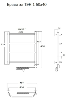 Электрический полотенцесушитель Тругор Браво 1 60x40см хром Браво1/элТЭН6040