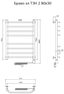 Электрический полотенцесушитель Тругор Браво 1 80x30см хром Браво2/элТЭН8030
