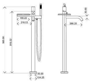 Напольный смеситель для ванны Boheme Stick 129-BG чёрный матовый/золото