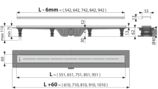 Душевой лоток AlcaPlast с порогами для перфорированной решетки 55см хром APZ18-550M