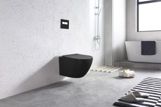 Подвесной унитаз Art&Max Ovale безободковый чёрный матовый AM011CHR-MB