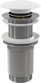 Донный клапан для раковины AlcaPlast клик-клак 5/4" цельнометаллический с большой белой заглушкой A395B