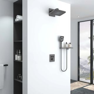 Душевой комплект Vincea Inspire VSFW-3I21MT4RGM встраиваемый, термостатический, двухрежимный, вороненая сталь