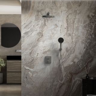 Душевой комплект Vincea Inspire VSFW-3I21T2GM встраиваемый, термостатический, двухрежимный, вороненая сталь