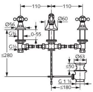Смеситель для раковины на три отверстия Kludi 1926 хром 510460520