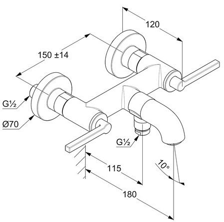 Смеситель для ванны и душа Kludi Nova Fonte Puristic хром 205400515