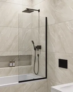 Шторка на ванну в профиле by Deonria C-140-90-8-T-B 90см чёрный/прозрачный