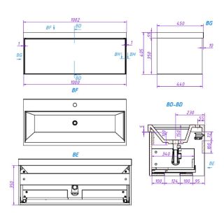 Тумба под раковину La Fenice Simpla FNC-01-SIM-BG-100 Синяя матовая 100 см