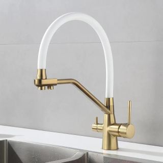 Смеситель для кухни с гибким изливом и подключением фильтра Maretti Eleganza GOLD ENG31RGF13, золотой сатин