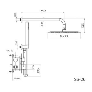 Душевая система встраиваемая Knotlor SS-26/GM, вороненая сталь