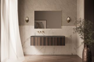 База под раковину Vincea Luxe 1400 подвесная, 2 выкатных ящика soft close, шпон натуральный орех