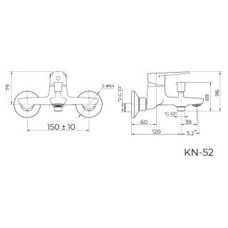 Смеситель для ванны Knotlor KN-52, хром