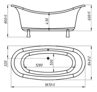 Ванна из искусственного камня AquaStone Оливия 180x90см ножки белые
