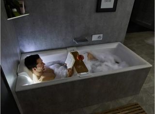 Акриловая ванна с подсветкой Riho Still Square LED Fall B099034005 180х80см светодиоды и подголовник слева заполнение через перелив белый