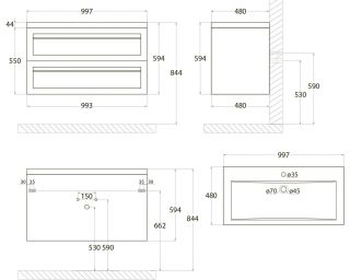 Подвесная тумба под раковину Art&Max Platino 100см белый глянцевый AM-Platino-1000-2C-SO-BL