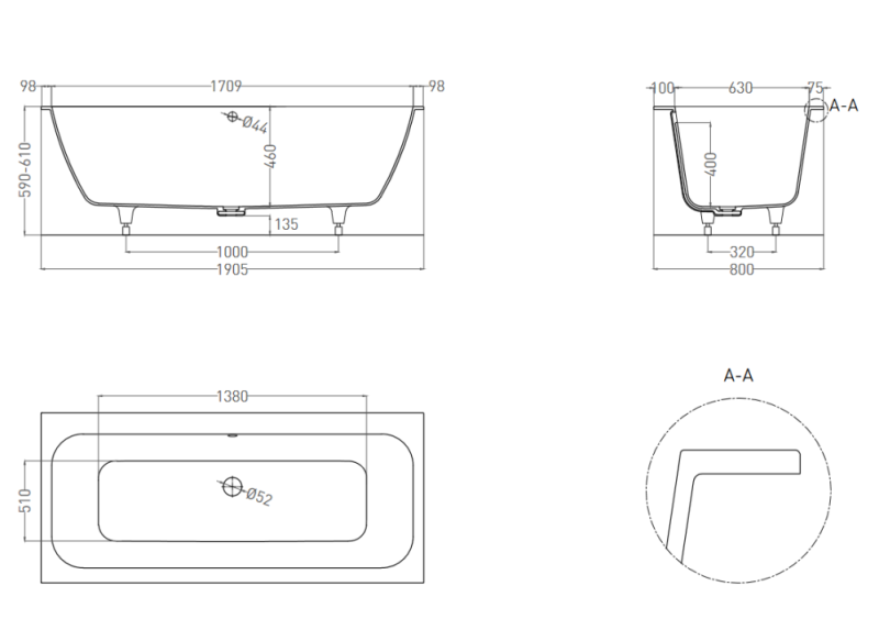Ванна из искусственного камня Salini Orlanda Axis S-Stone 103221M 190x80см белый матовый