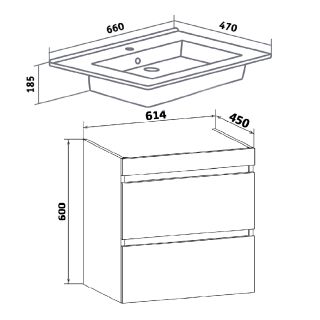 Тумба под раковину Runo подвесная серый бетон (под умывальник Оскар 65 Оскар 65) Манхэттен 65 (00-00001018)