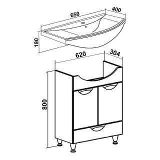 Тумба под раковину Runo  (под умывальник Стиль 65) Барселона 65 (00000001035)